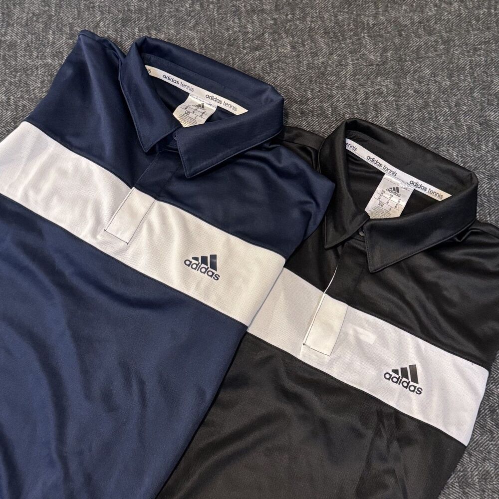 Lot of 2 Adidas Mens Climalite Performance Polo Tennis Medium Black and Navy